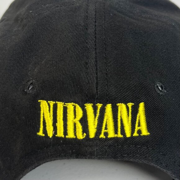 Nirvana Baseball Cap Hat Black Yellow Embroidery Happy Face - Picture 9 of 10